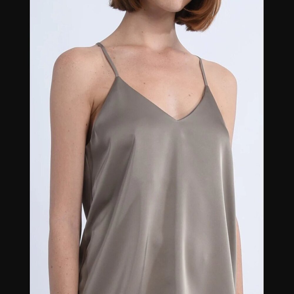 Molly Bracken Satin Camisole Top - Size Large - khaki color (olive green)